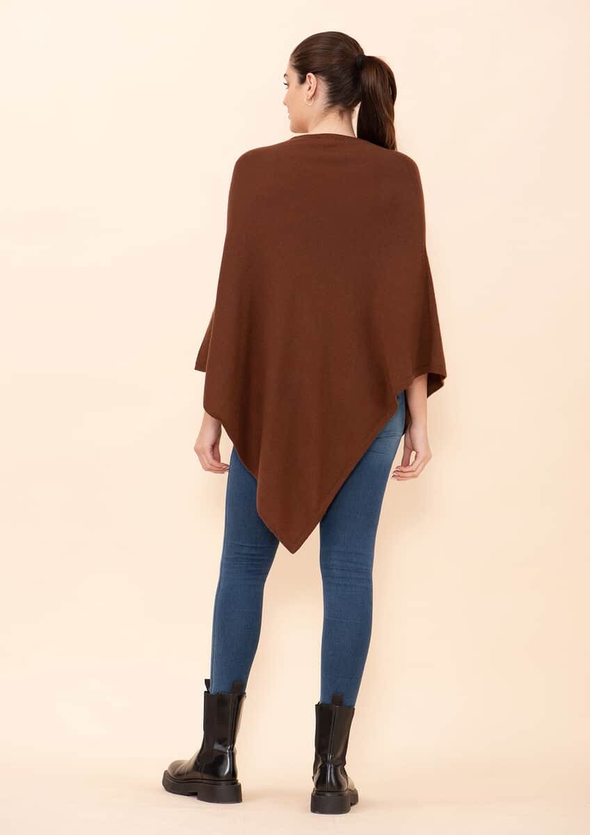 Tamsy Chocolate 100% Pashmina Wool Poncho (One Size Fits Most) image number 1