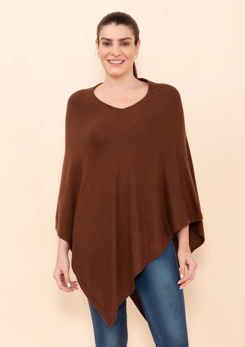 Tamsy Chocolate 100% Pashmina Wool Poncho (One Size Fits Most) image number 2