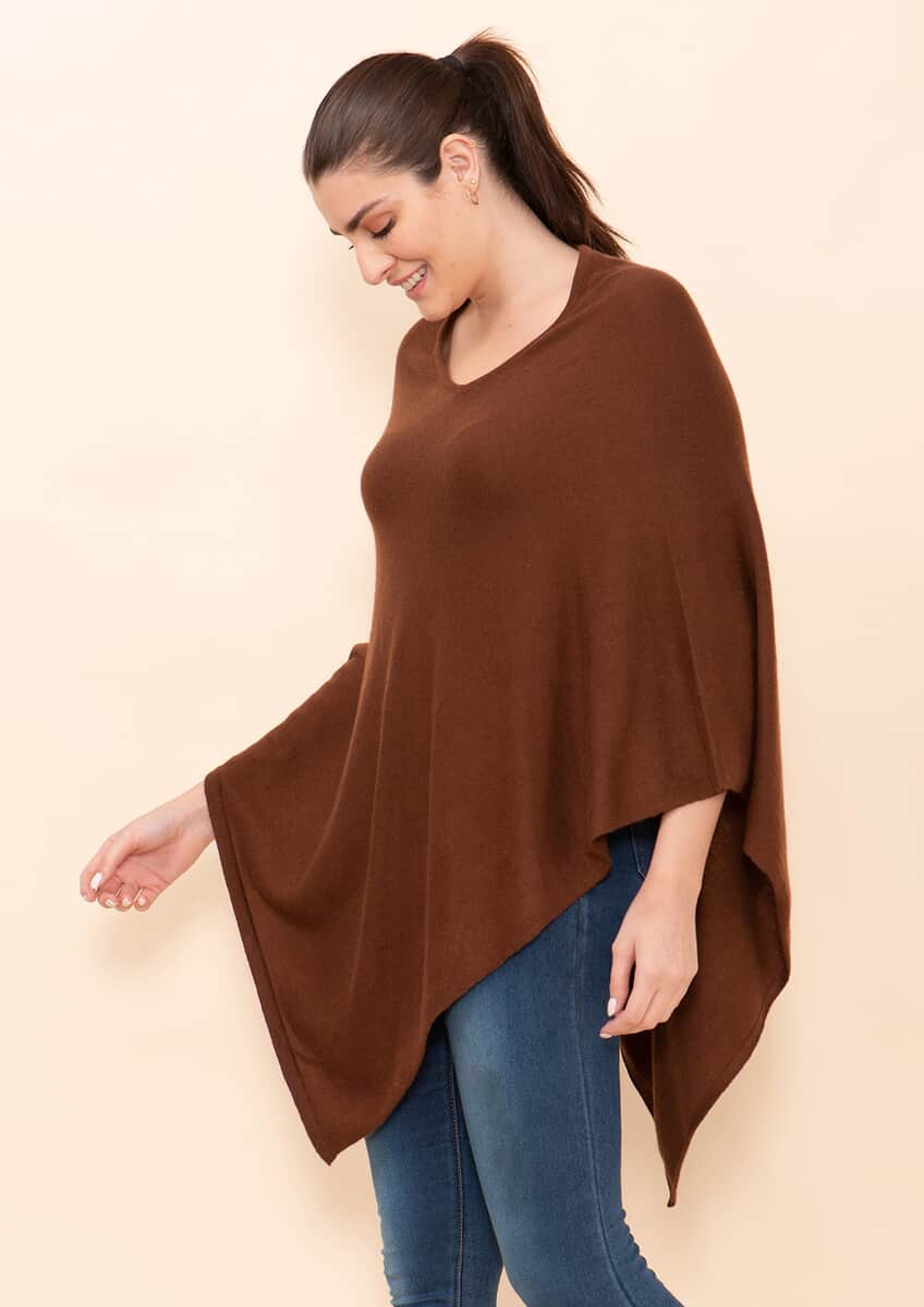 Tamsy Chocolate 100% Pashmina Wool Poncho (One Size Fits Most) image number 3
