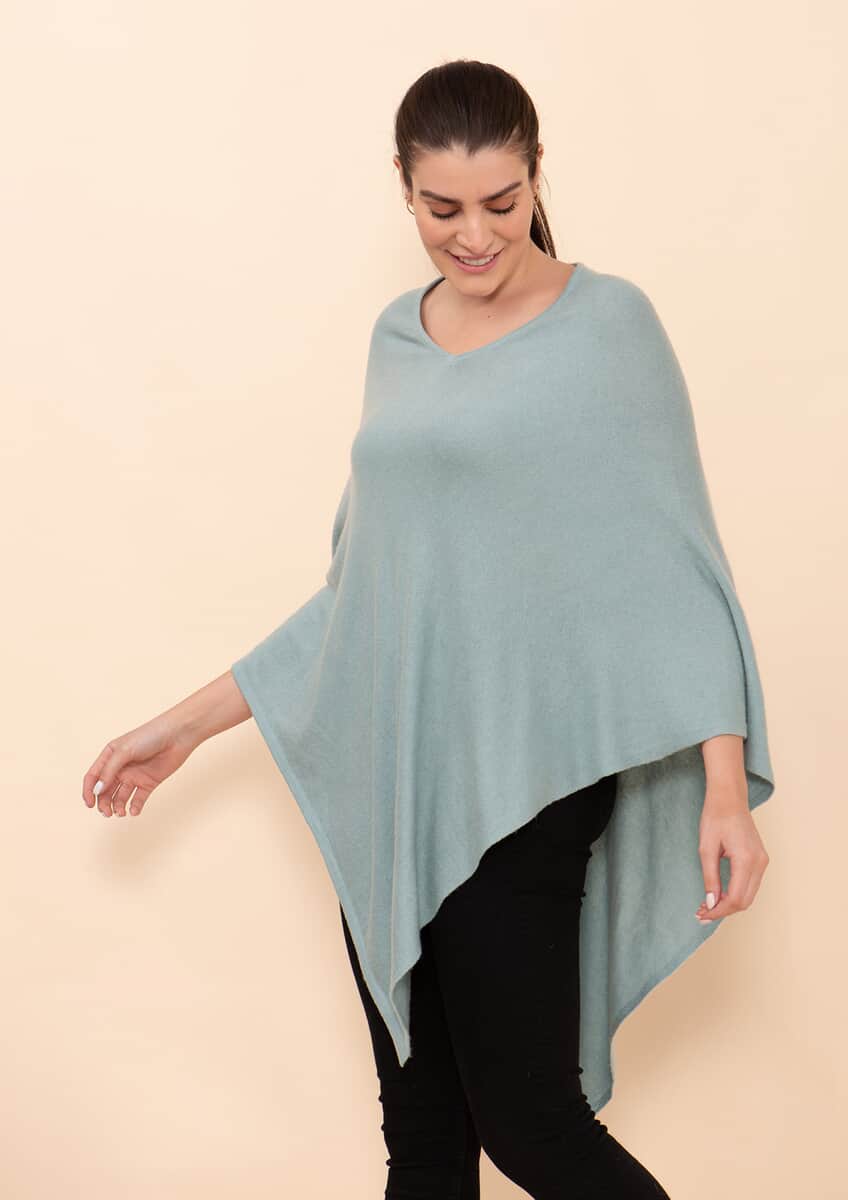 Tamsy Sage 100% Pashmina Wool Poncho (One Size Fits Most) image number 4