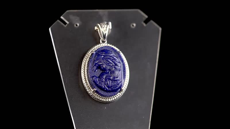 Karis Freshened Lapis Lazuli Carved Mother Mary Pendant in Platinum Bond 8.90 ctw