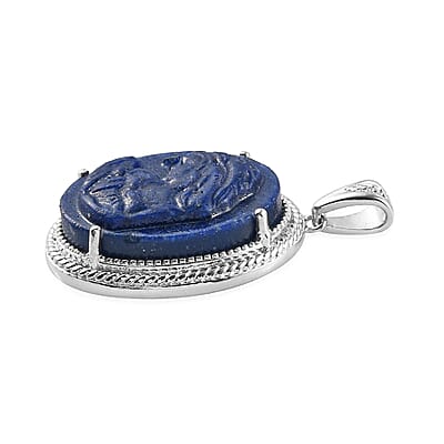 Karis Freshened Lapis Lazuli Carved Mother Mary Pendant in Platinum Bond 8.90 ctw