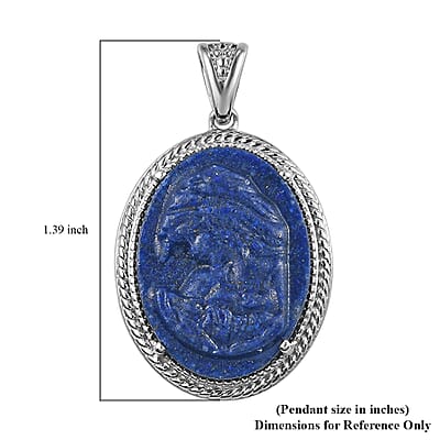 Karis Freshened Lapis Lazuli Carved Mother Mary Pendant in Platinum Bond 8.90 ctw