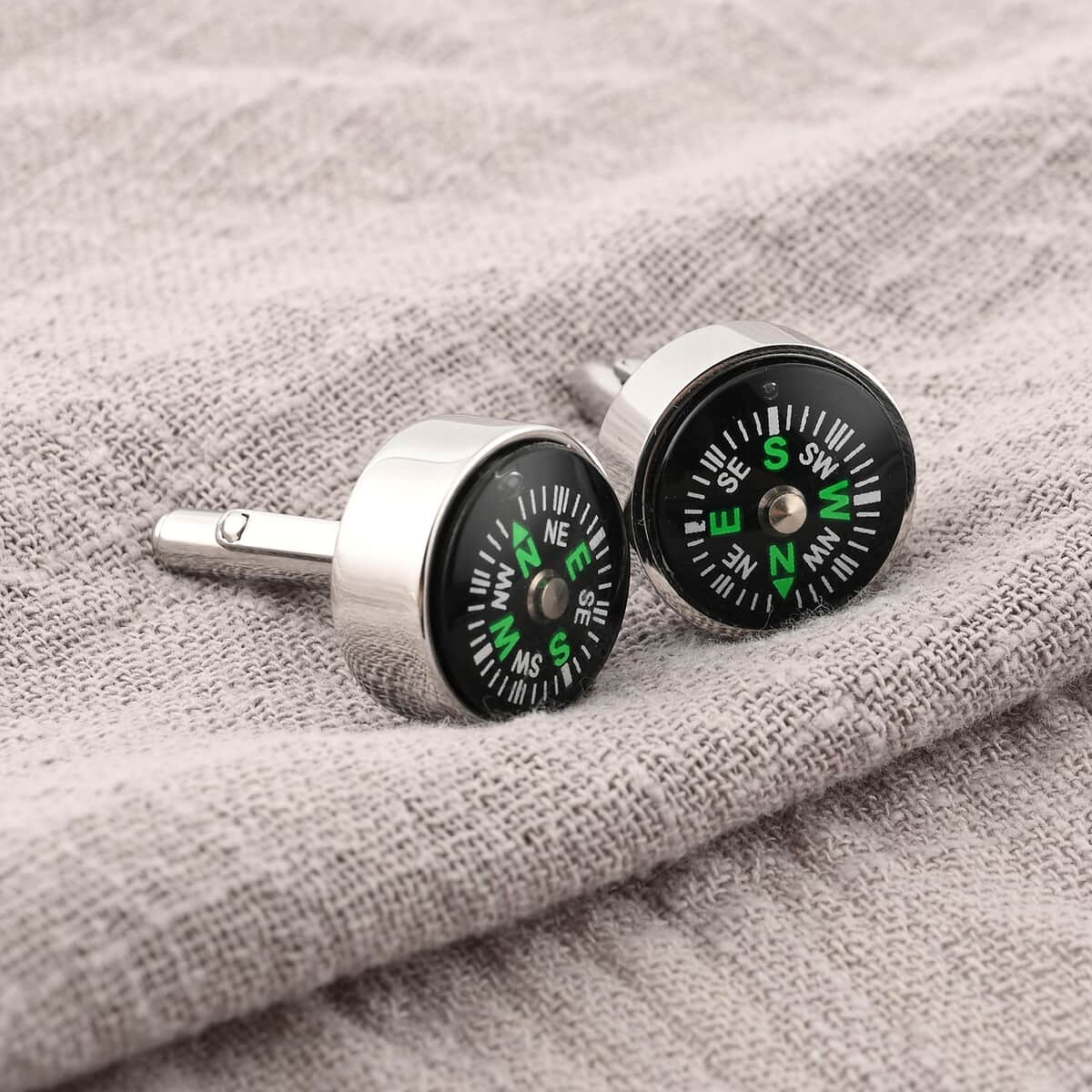 Resin Compass Shape Cufflink in Stainless Steel image number 1