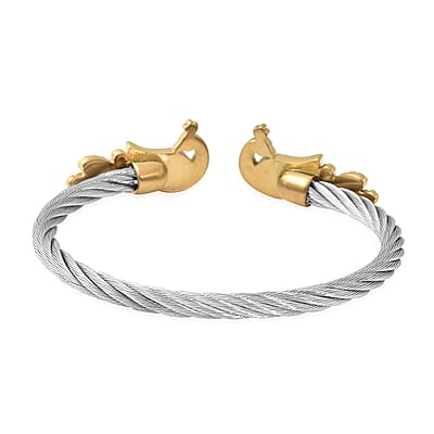 Malagasy Labradorite Twisted Rope Textured Peacock Cuff Bracelet in ION Plated Yellow Gold and Stainless Steel (7.50 In) 4.90 ctw
