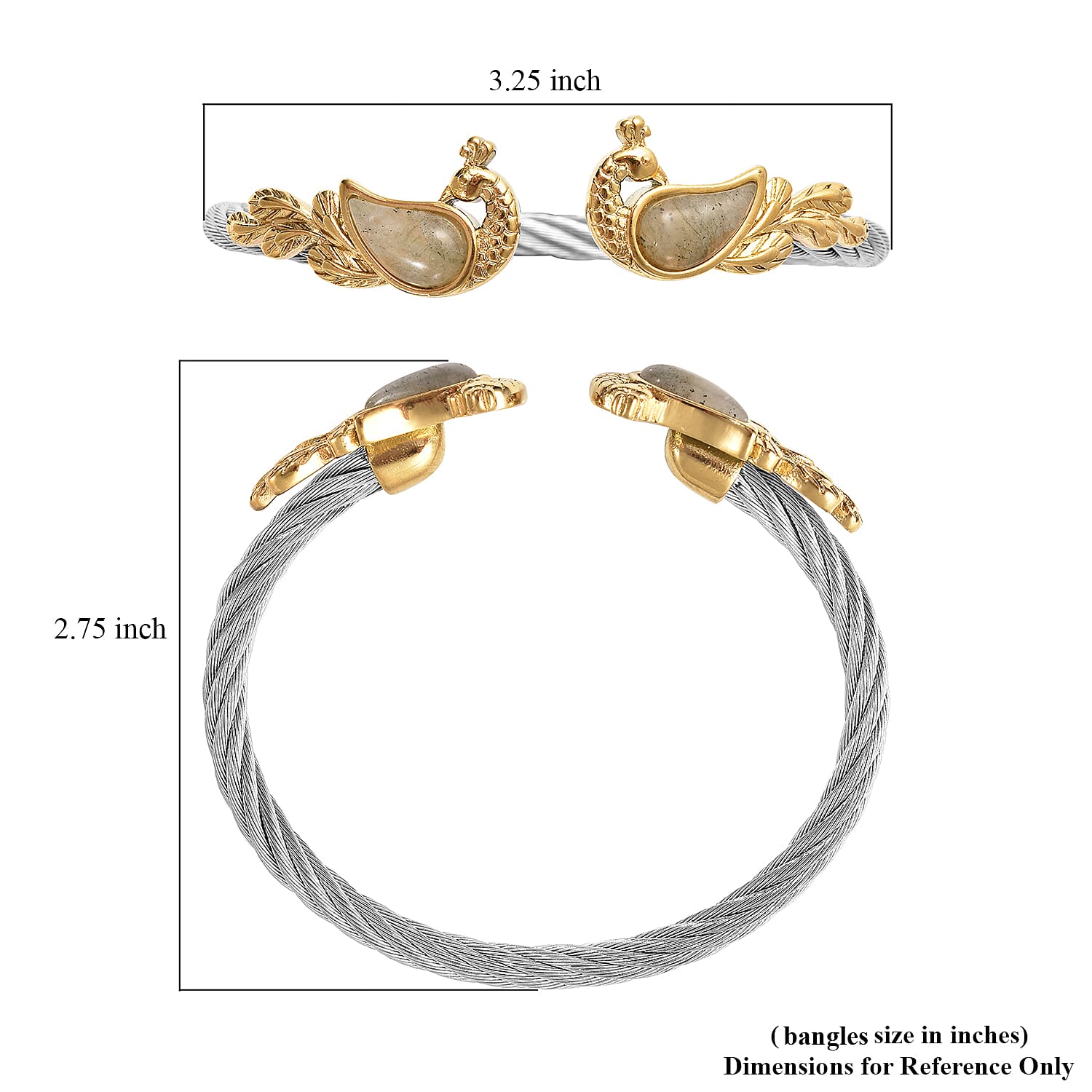 Malagasy Labradorite Twisted Rope Textured Peacock Cuff Bracelet in ION Plated Yellow Gold and Stainless Steel (7.50 In) 4.90 ctw