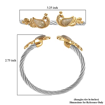 Malagasy Labradorite Twisted Rope Textured Peacock Cuff Bracelet in ION Plated Yellow Gold and Stainless Steel (7.50 In) 4.90 ctw