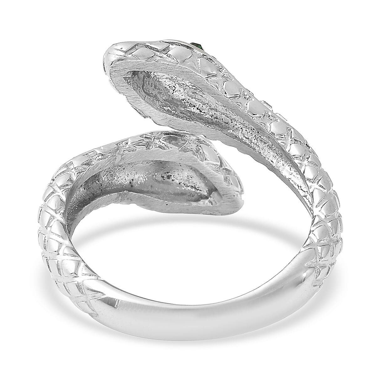 Black, White and Green Austrian Crystal Serpent Couple Open Ring in Stainless Steel (Size 7.0) image number 4