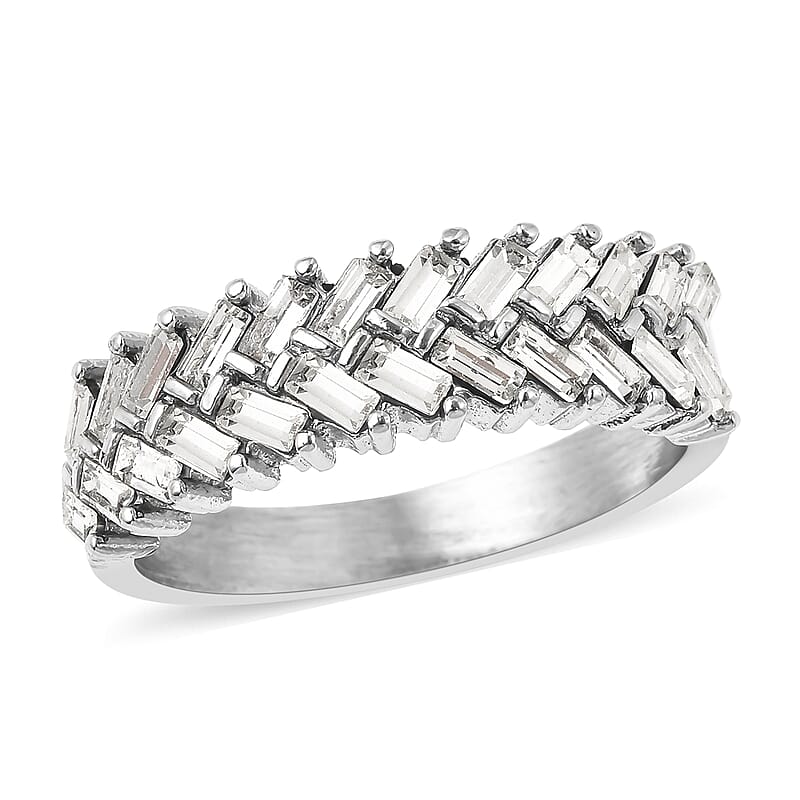 White Austrian Crystal Fern Leaf Ring in Stainless Steel (Size 10.0) 0.80 ctw
