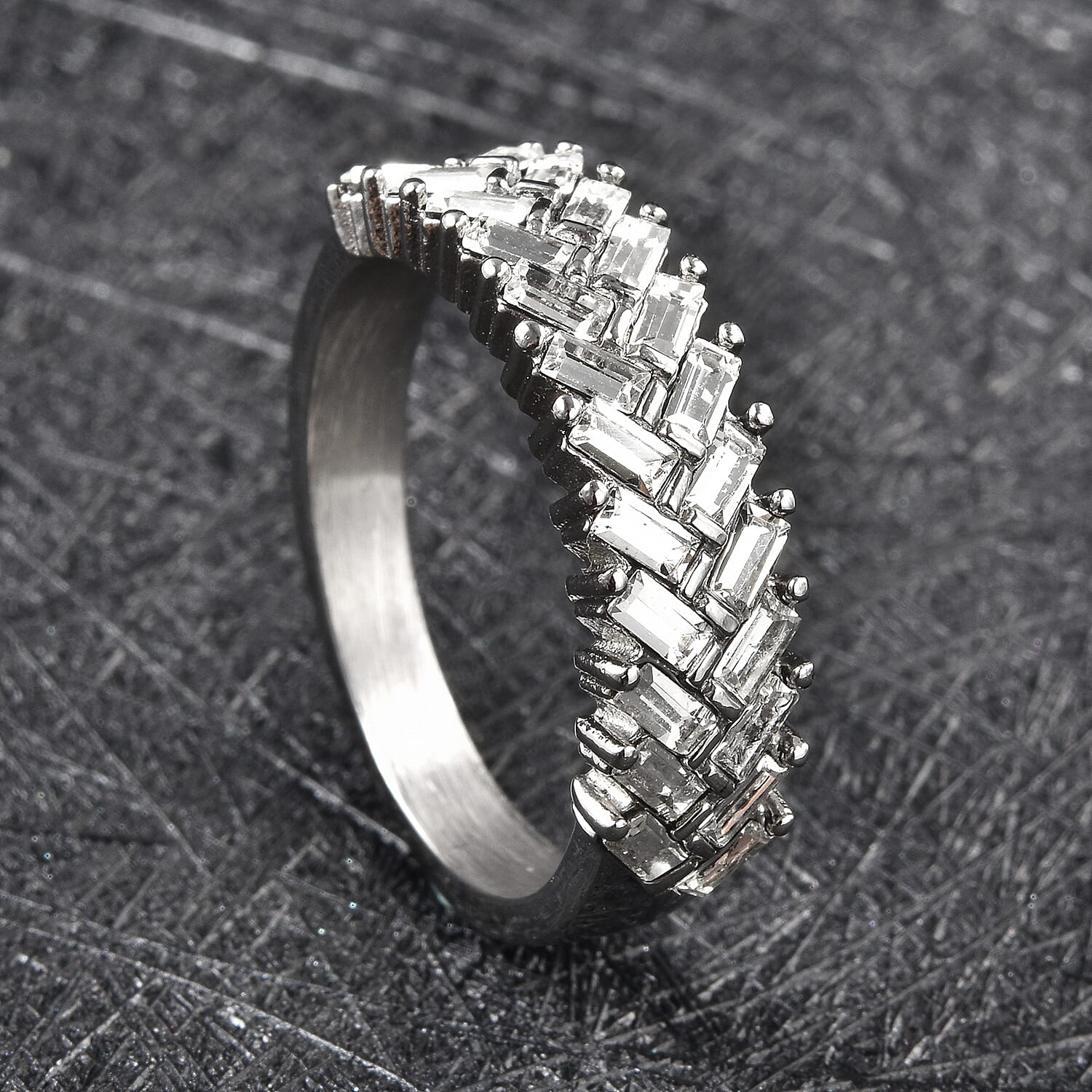 White Austrian Crystal Fern Leaf Ring in Stainless Steel (Size 10.0) 0.80 ctw