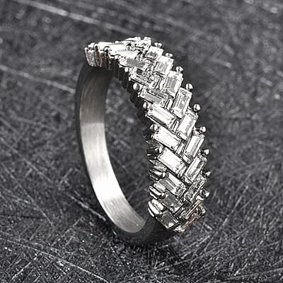 White Austrian Crystal Fern Leaf Ring in Stainless Steel (Size 10.0) 0.80 ctw