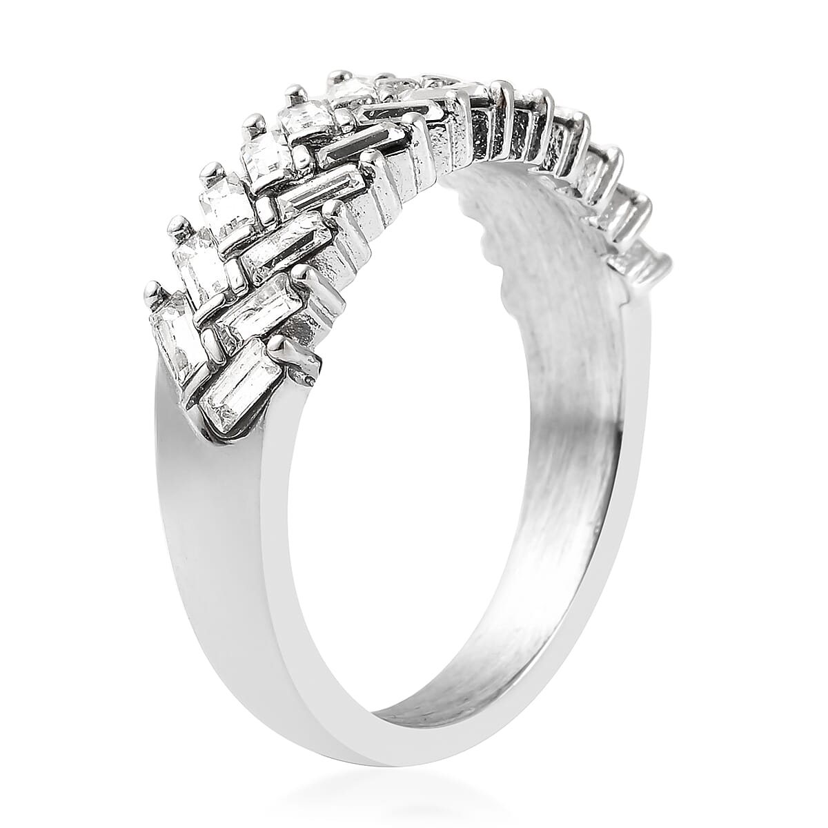 White Austrian Crystal Fern Leaf Ring in Stainless Steel (Size 10.0) 0.80 ctw