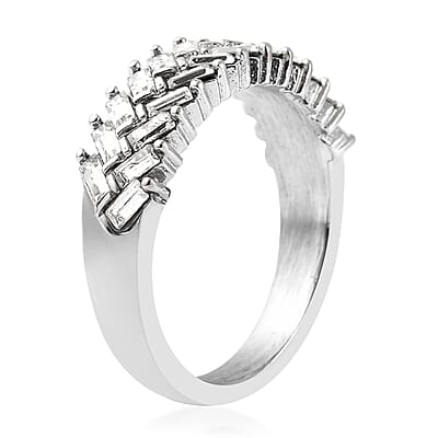 White Austrian Crystal Fern Leaf Ring in Stainless Steel (Size 10.0) 0.80 ctw