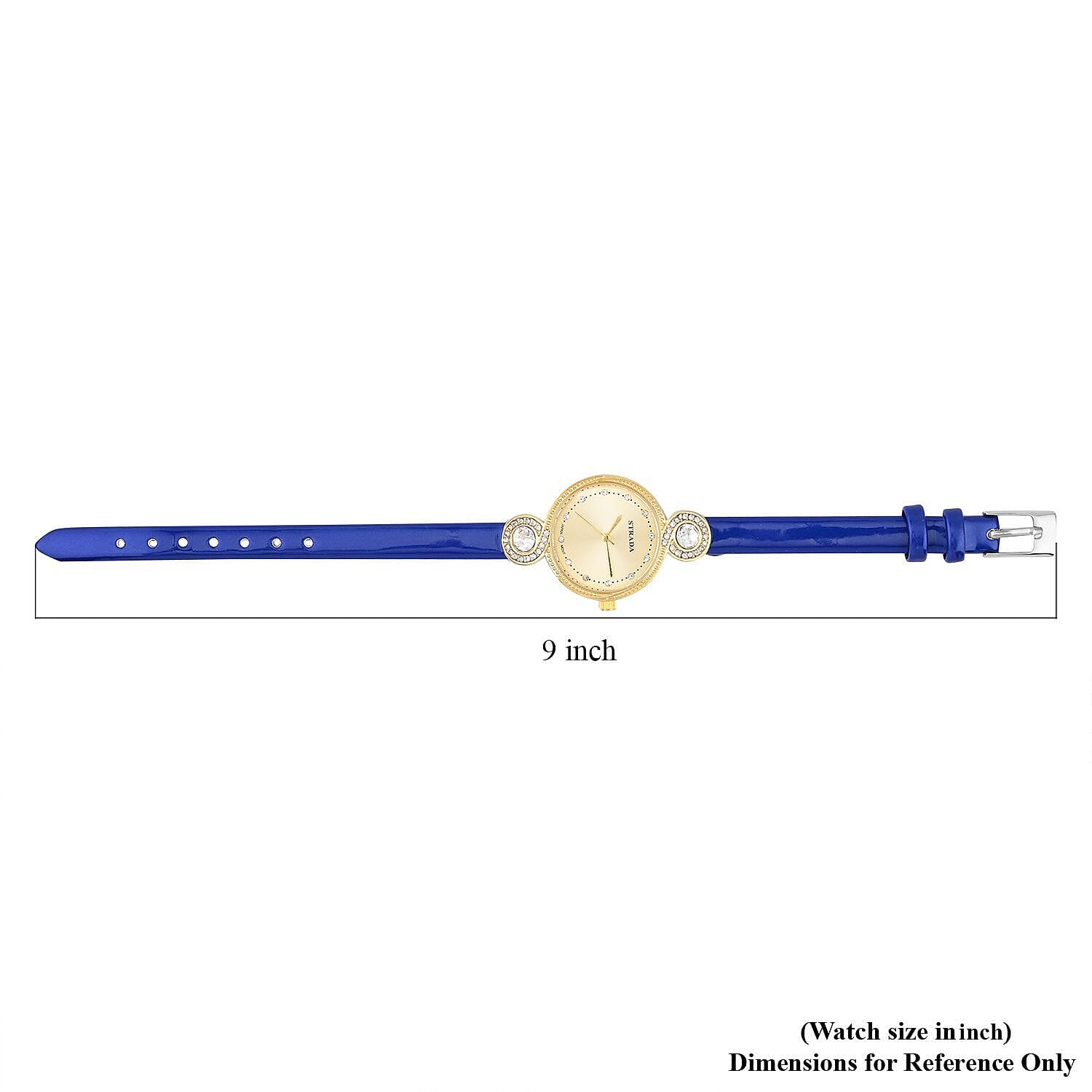 Strada Austrian Crystal Japanese Movement Infinity Watch in Rosetone with Dark Blue Faux Leather Strap (28.20mm) (5.75-7.50 Inches)