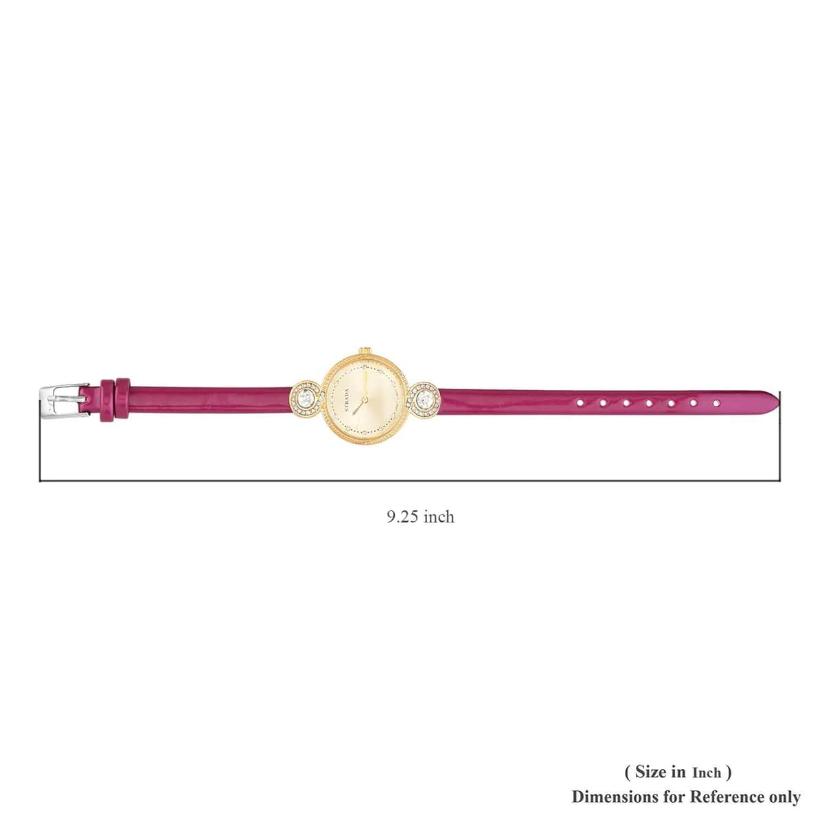 Strada Austrian Crystal Japanese Movement Infinity Watch in Goldtone with Fuchsia Faux Leather Strap (28.20mm) (5.75-7.50 Inches) image number 6