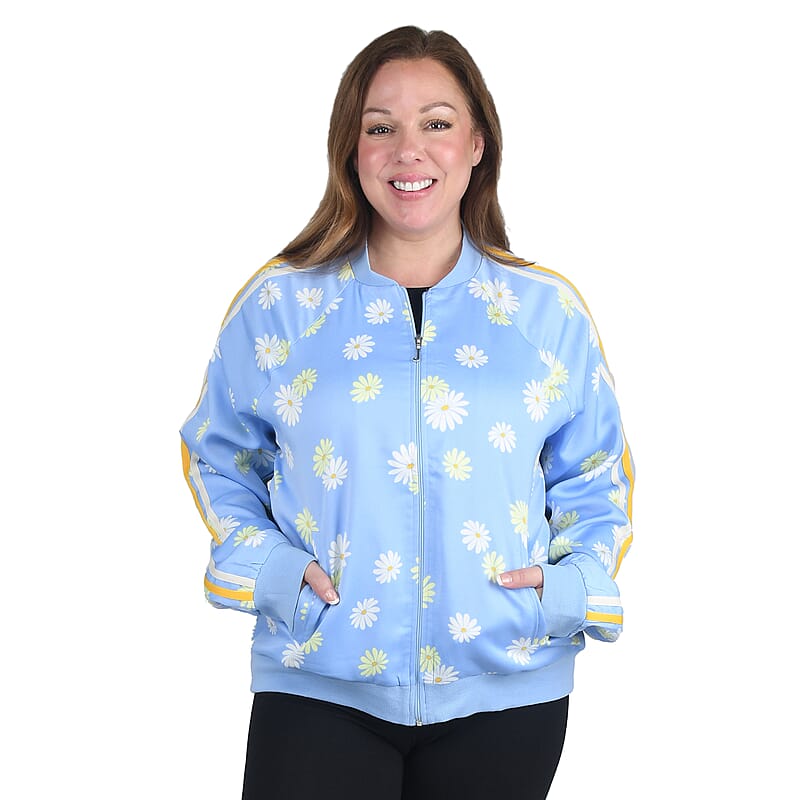 JUICY COUTURE Light Blue Daisy Print Zip-up Jacket - XL