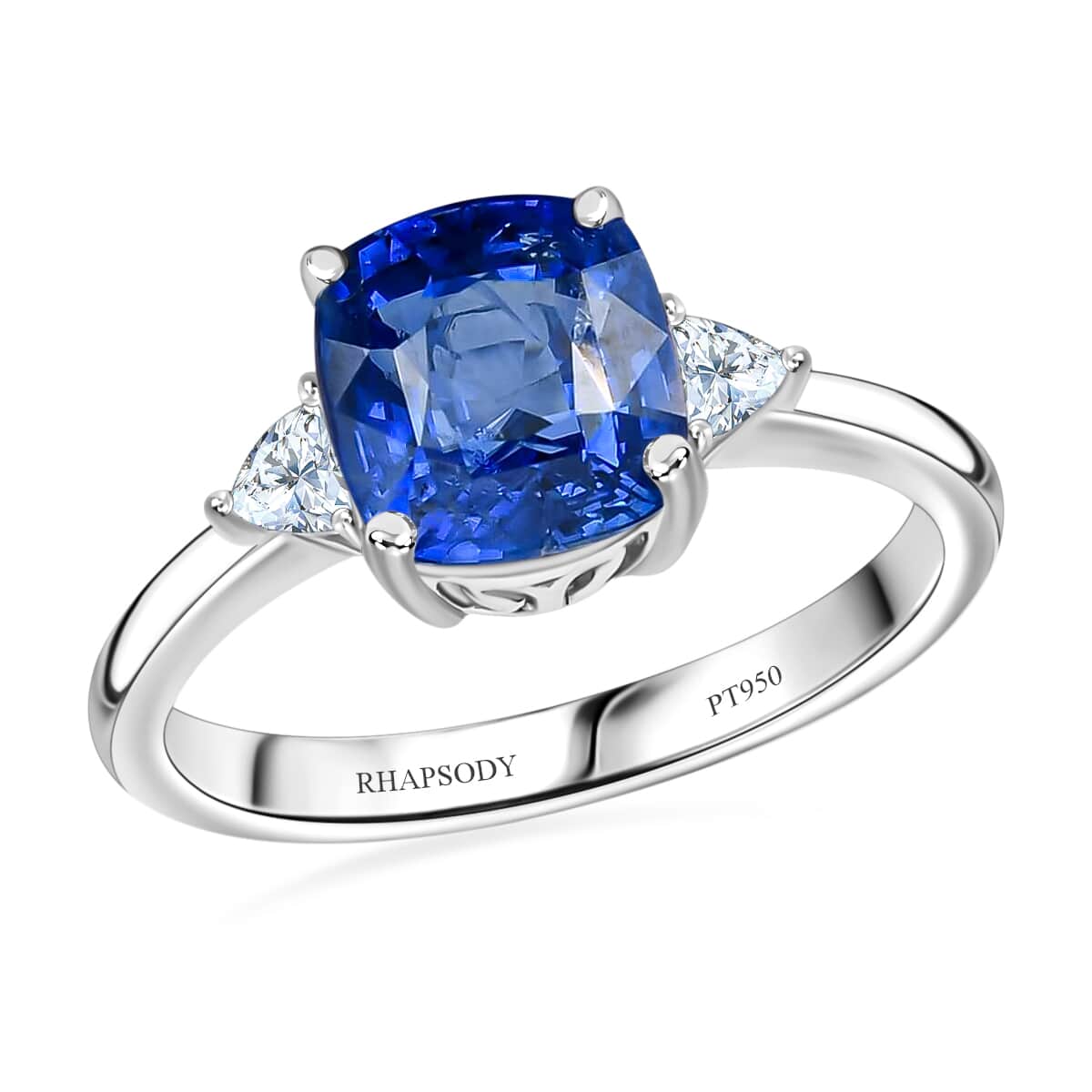 RHAPSODY 950 Platinum AAAA Royal Ceylon Sapphire, Diamond (I2) (0.20 cts) Solitaire Ring (4.80 g) 3.75 ctw image number 0