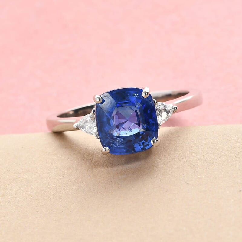 Rhapsody 950 Platinum AAAA Royal Ceylon Sapphire and E-F VS Diamond Ring (Size 7.0) 4.80 Grams 3.75 ctw