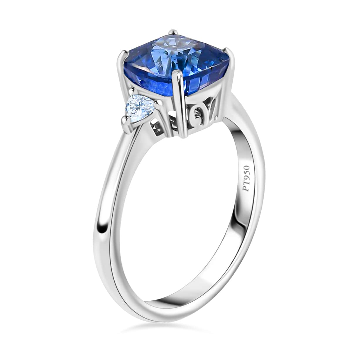 RHAPSODY 950 Platinum AAAA Royal Ceylon Sapphire, Diamond (I2) (0.20 cts) Solitaire Ring (4.80 g) 3.75 ctw image number 3