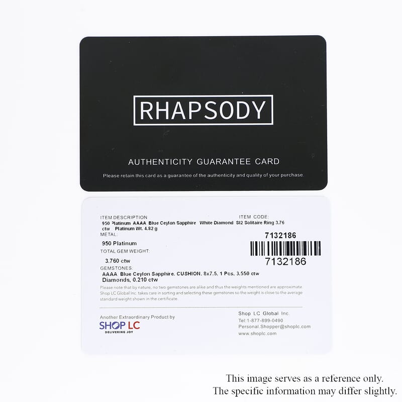 Rhapsody 950 Platinum AAAA Royal Ceylon Sapphire and E-F VS Diamond Ring (Size 7.0) 4.80 Grams 3.75 ctw