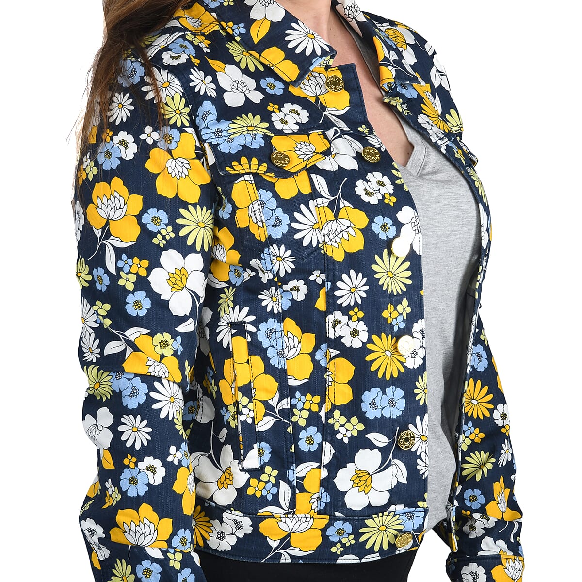 JUICY COUTURE Navy Daisy Print Zip-up Collared Jacket - XL image number 3