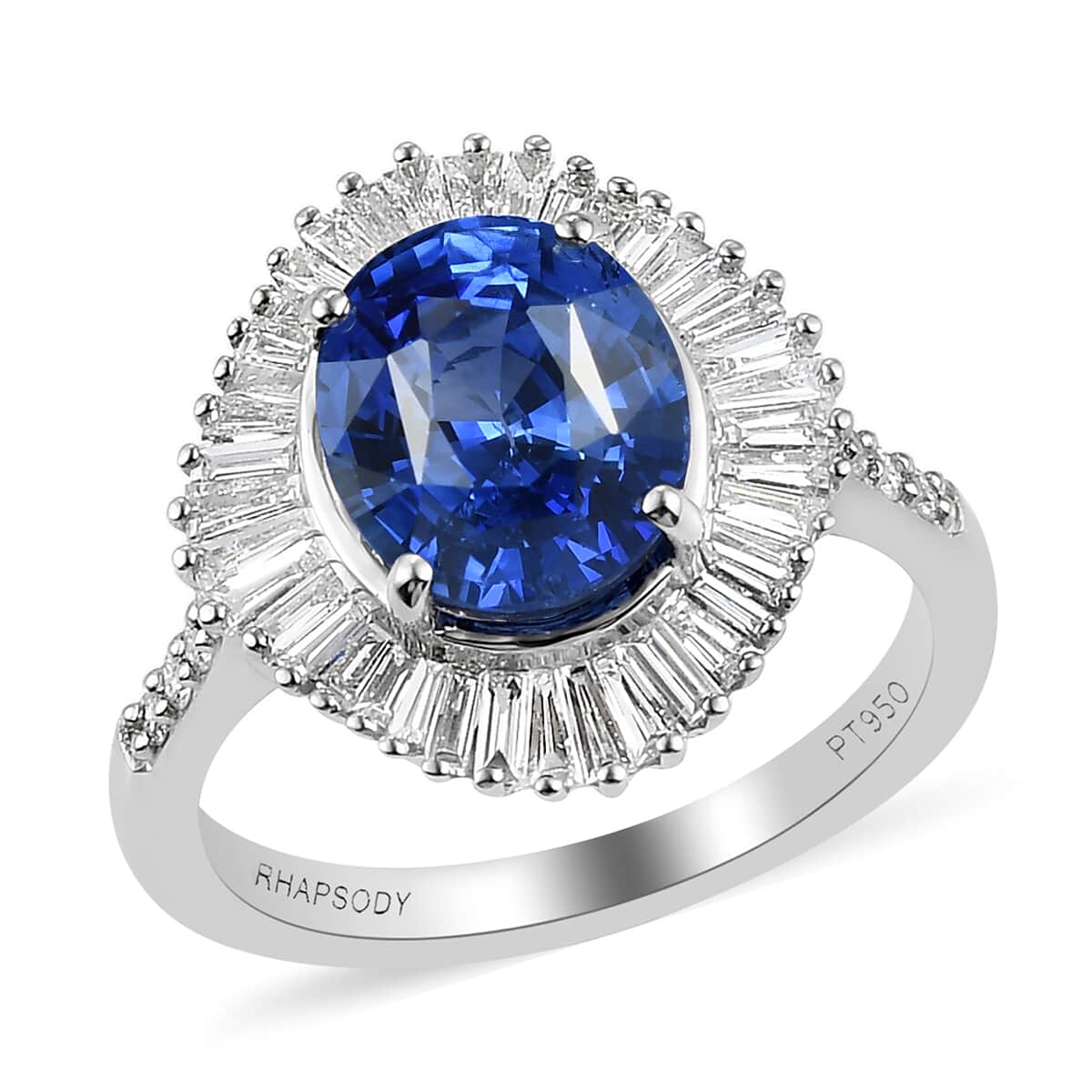 RHAPSODY 950 Platinum AAAA Royal Ceylon Sapphire and E-F VS Diamond Ring (Size 7.0) 6.15 Grams 4.70 ctw image number 0