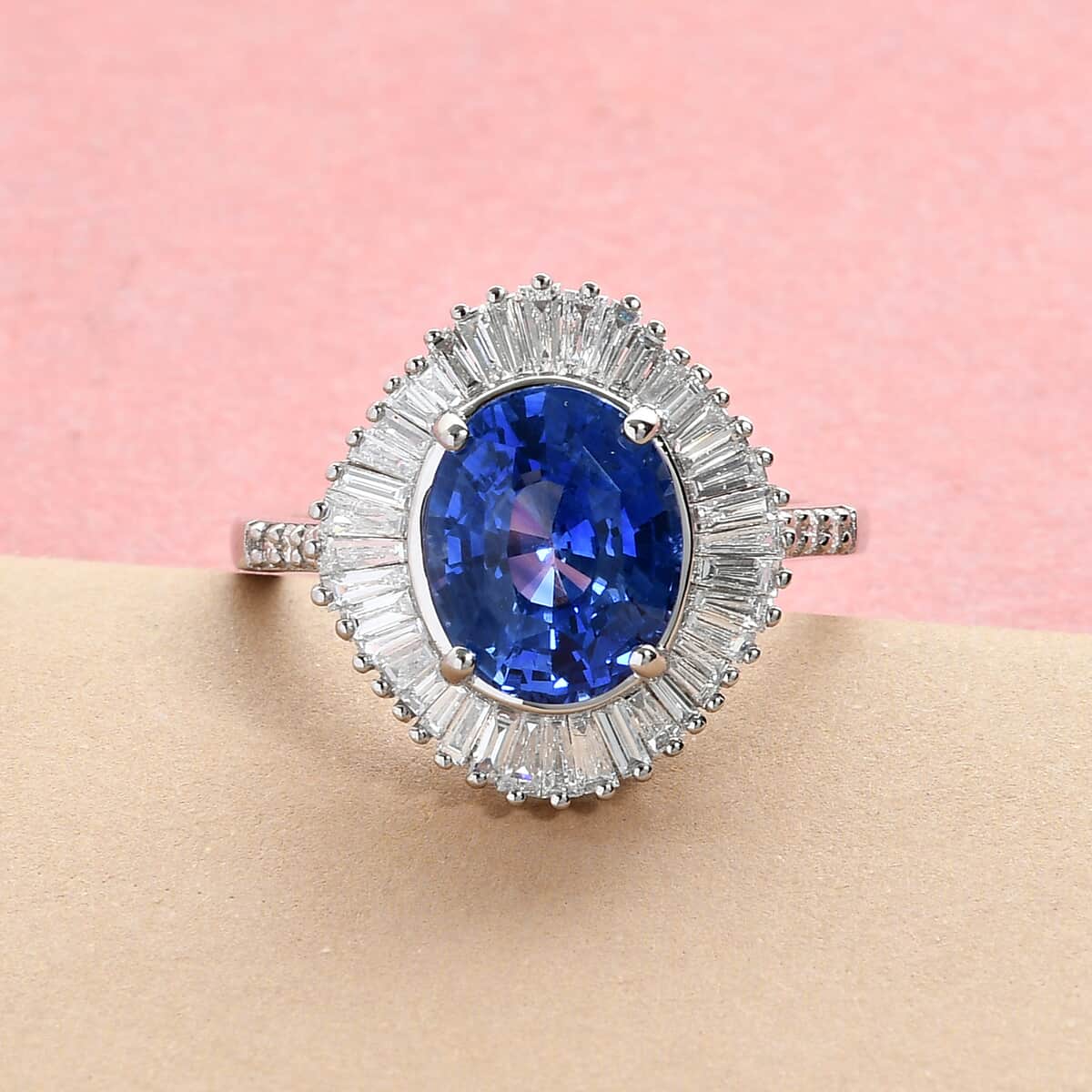 RHAPSODY 950 Platinum AAAA Royal Ceylon Sapphire and E-F VS Diamond Ring (Size 7.0) 6.15 Grams 4.70 ctw image number 1