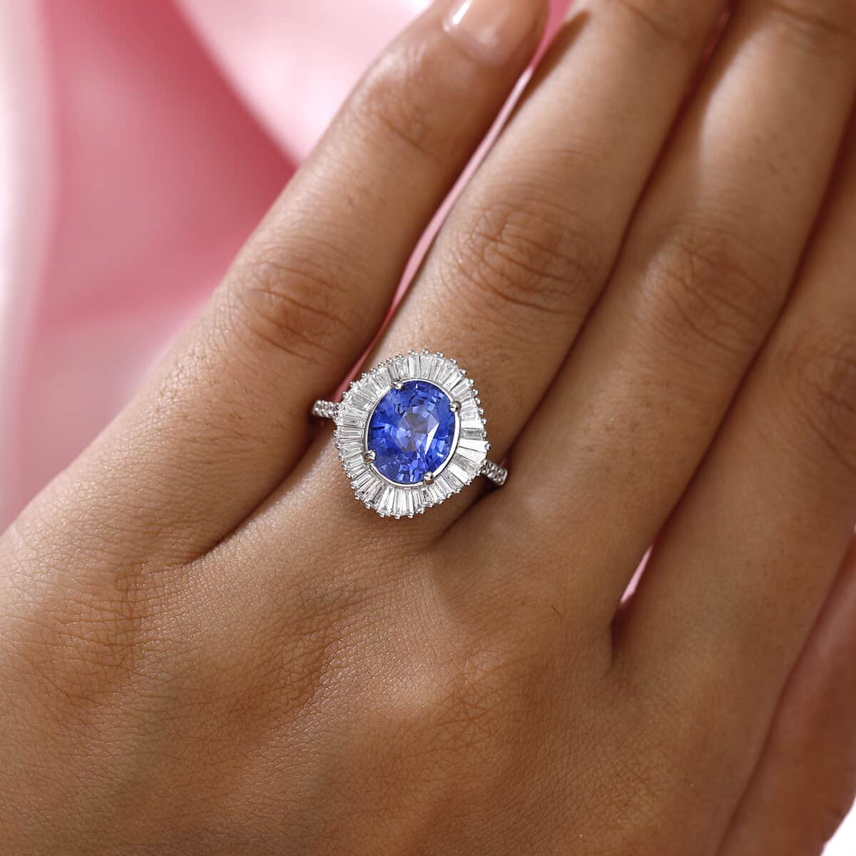 RHAPSODY 950 Platinum AAAA Royal Ceylon Sapphire and E-F VS Diamond Ring (Size 7.0) 6.15 Grams 4.70 ctw image number 2