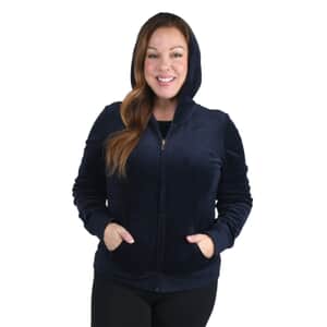 JUICY COUTURE Navy Velour Zip-up Hooded Jacket with Monogram - S