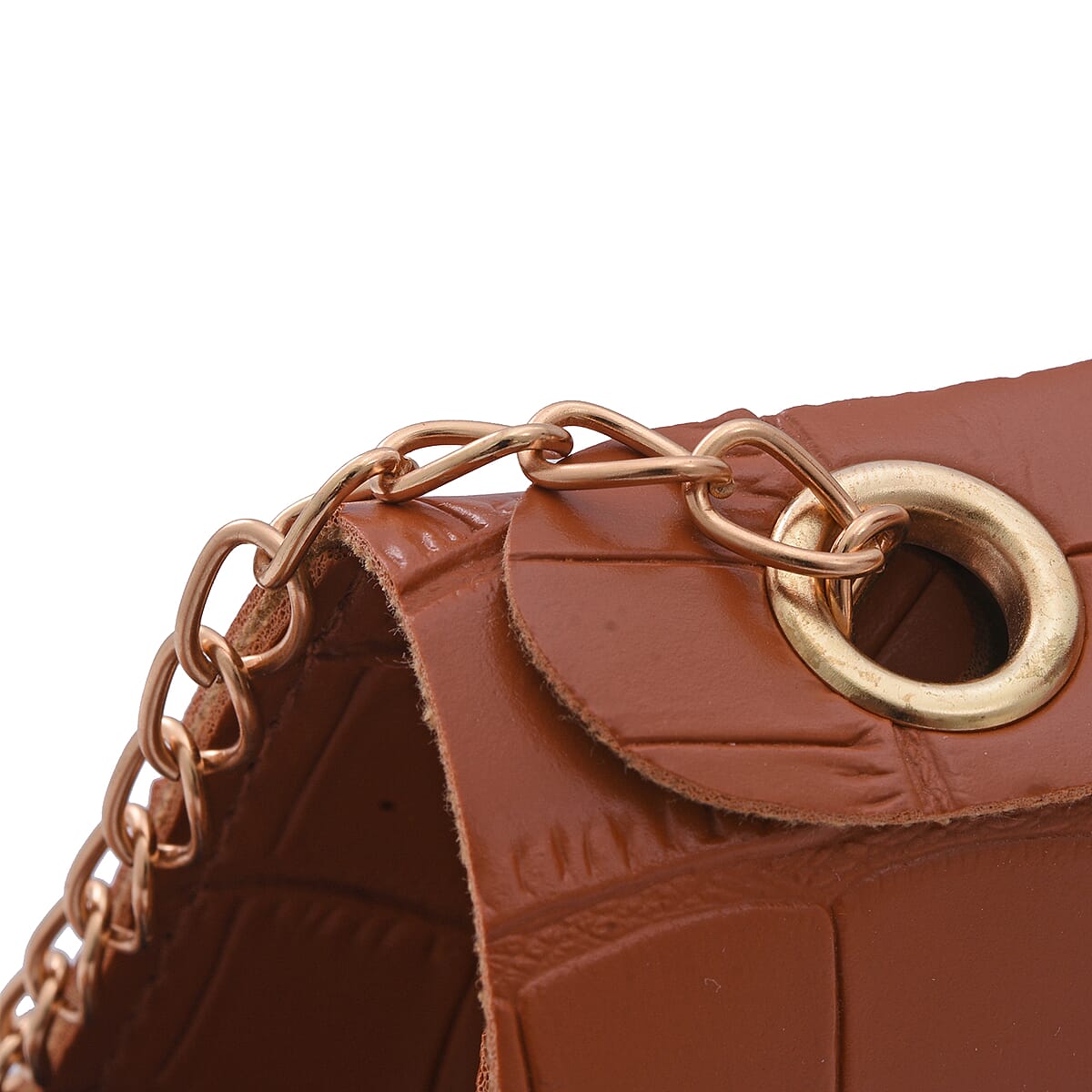 Royal Siamese Brown Croc Embossed Faux Leather Mini Handbag with Detachable Chain Shoulder Strap image number 3