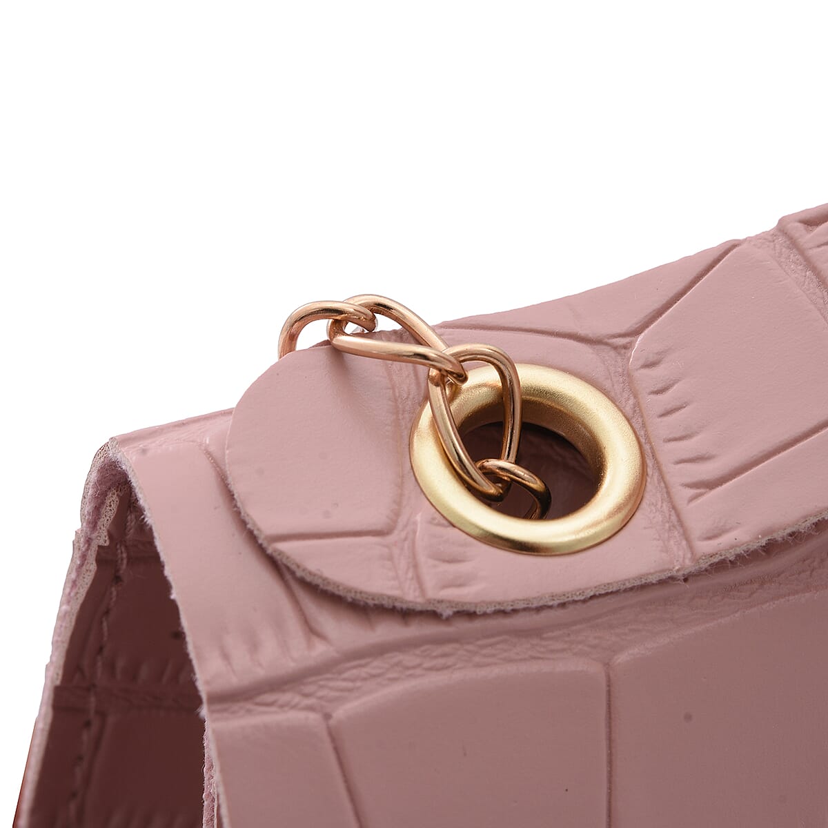 Royal Siamese Pink Croc Embossed Faux Leather Mini Handbag with Detachable Chain Shoulder Strap image number 3
