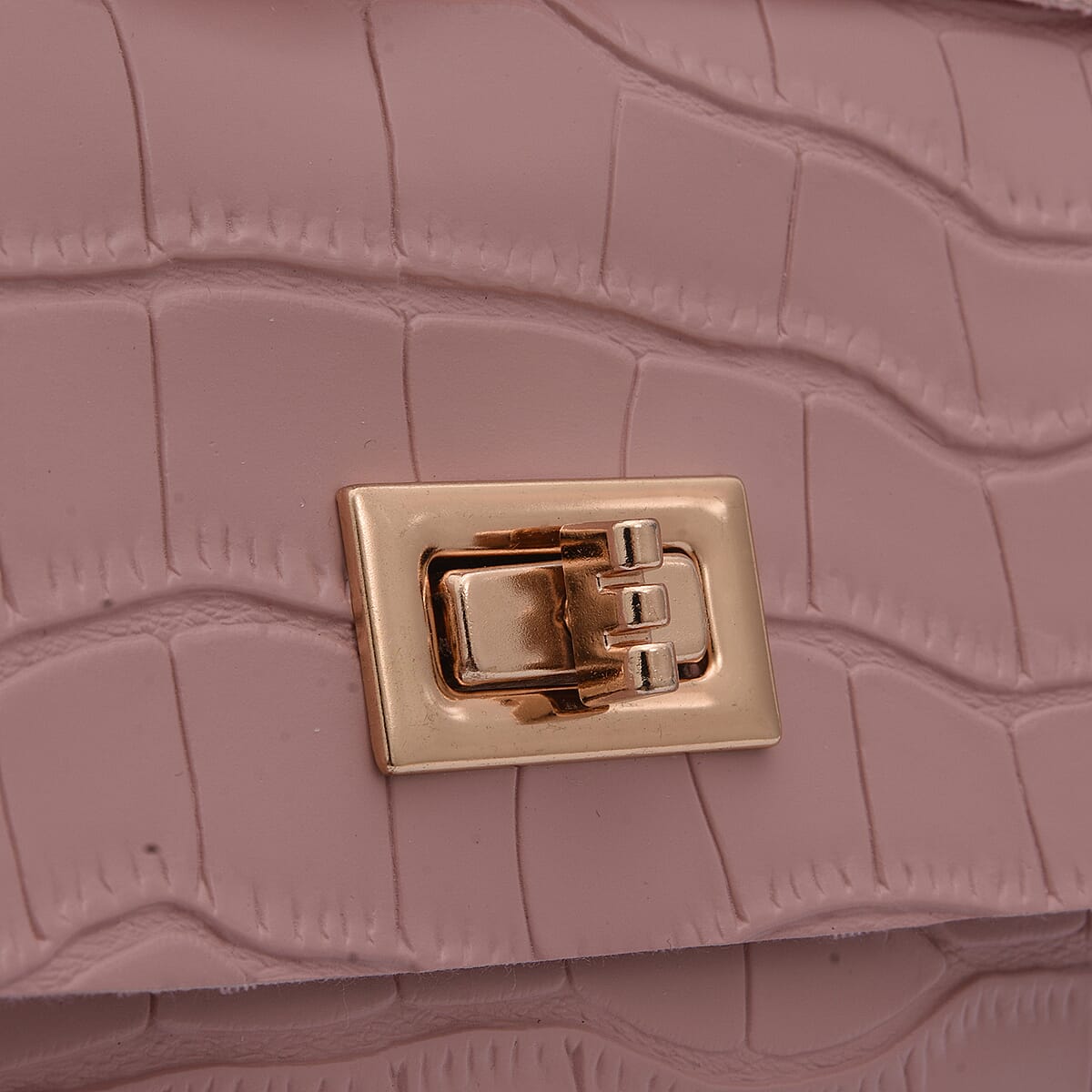 Royal Siamese Pink Croc Embossed Faux Leather Mini Handbag with Detachable Chain Shoulder Strap image number 4