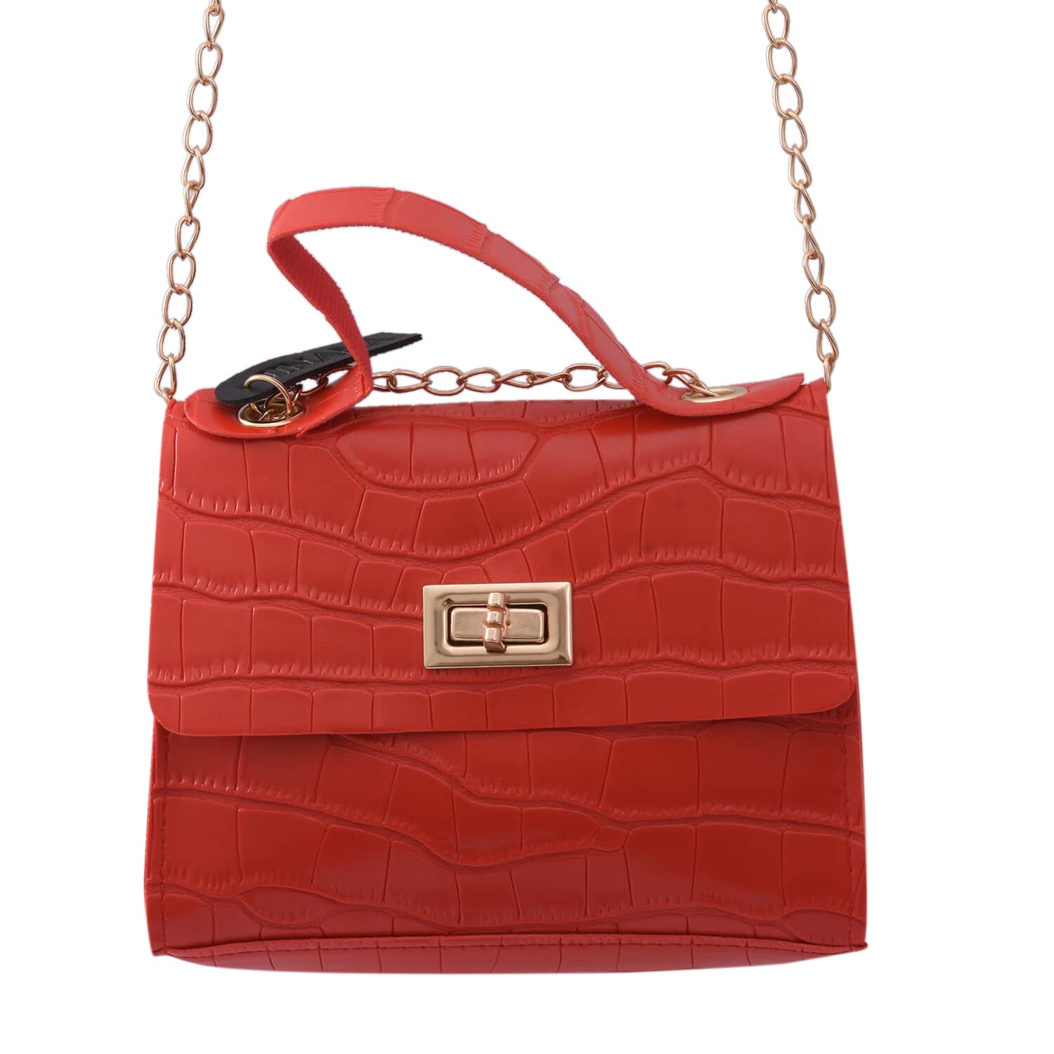 Buy Royal Siamese Red Croc Embossed Faux Leather Mini Handbag with