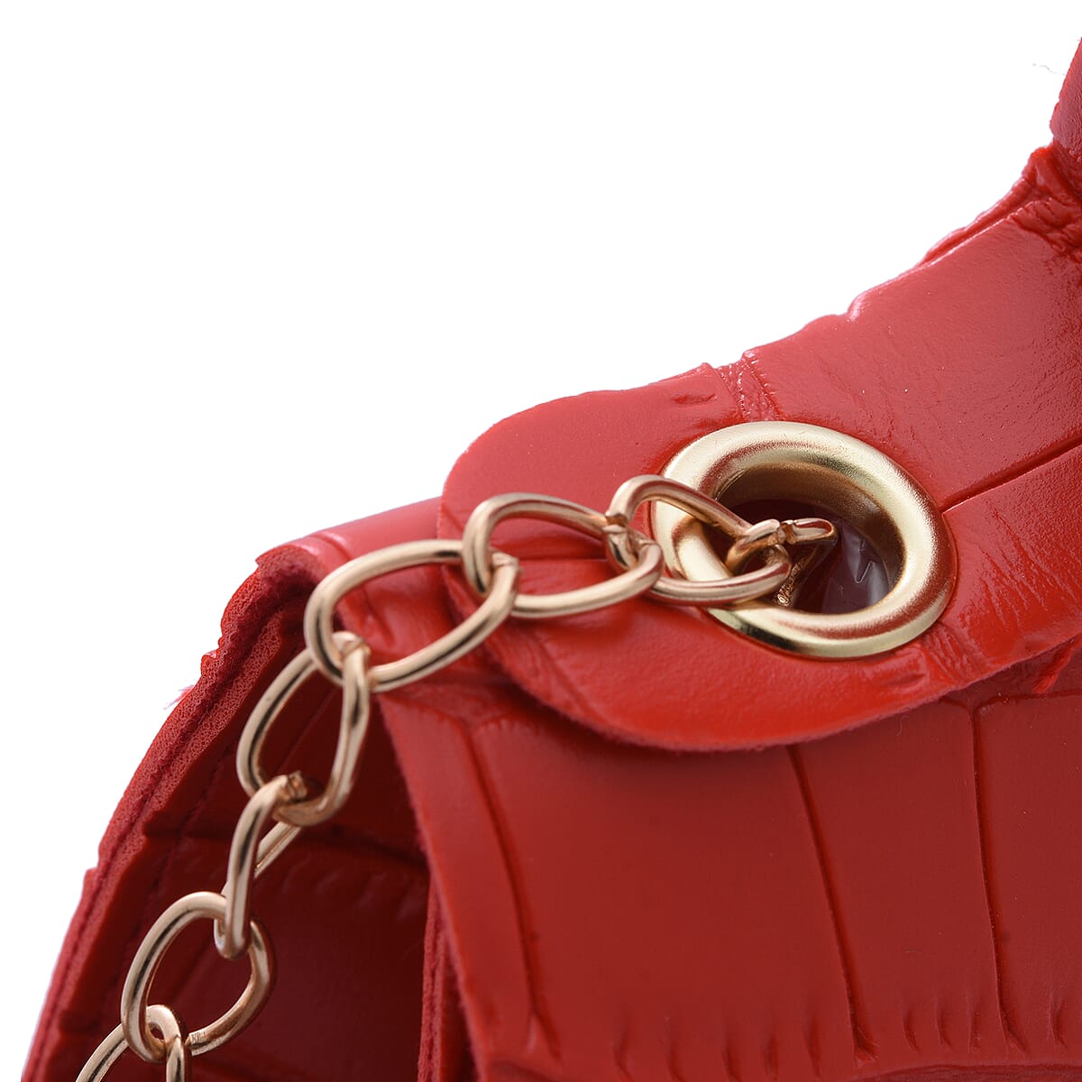 Royal Siamese Red Croc Embossed Faux Leather Mini Handbag with Detachable Chain Shoulder Strap image number 3
