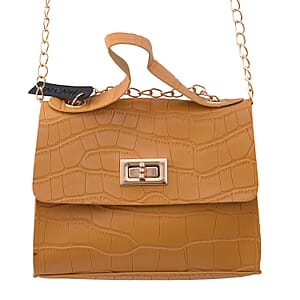 Royal Siamese Yellow Croc Embossed Faux Leather Mini Handbag with Detachable Chain Shoulder Strap