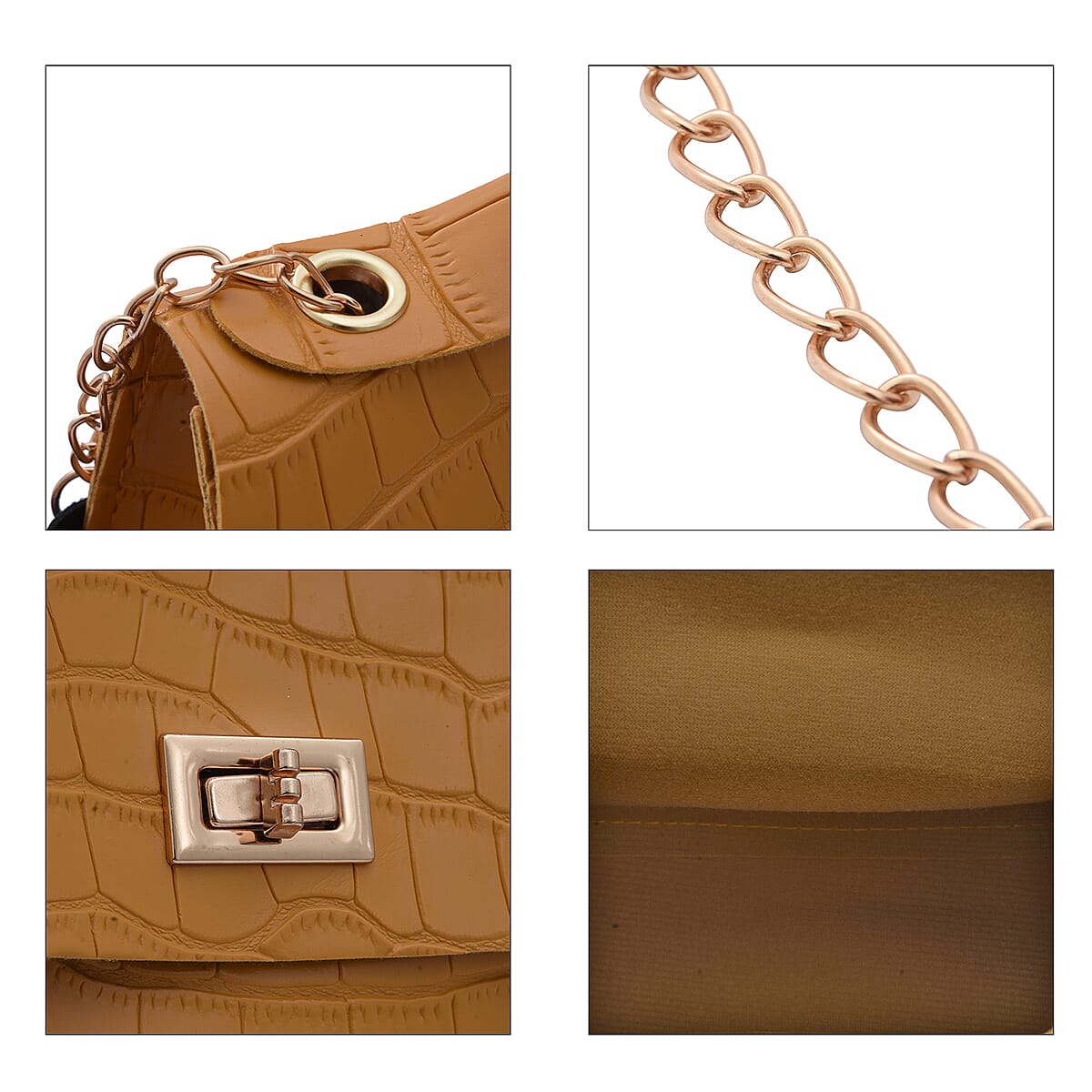 Royal Siamese Yellow Croc Embossed Faux Leather Mini Handbag with Detachable Chain Shoulder Strap image number 2