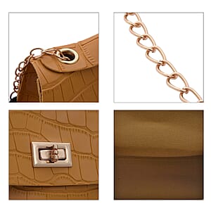 Royal Siamese Yellow Croc Embossed Faux Leather Mini Handbag with Detachable Chain Shoulder Strap