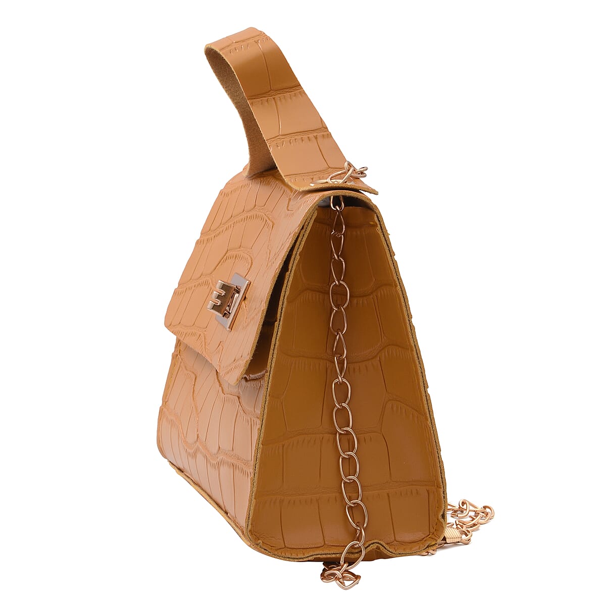 Royal Siamese Yellow Croc Embossed Faux Leather Mini Handbag with Detachable Chain Shoulder Strap image number 3