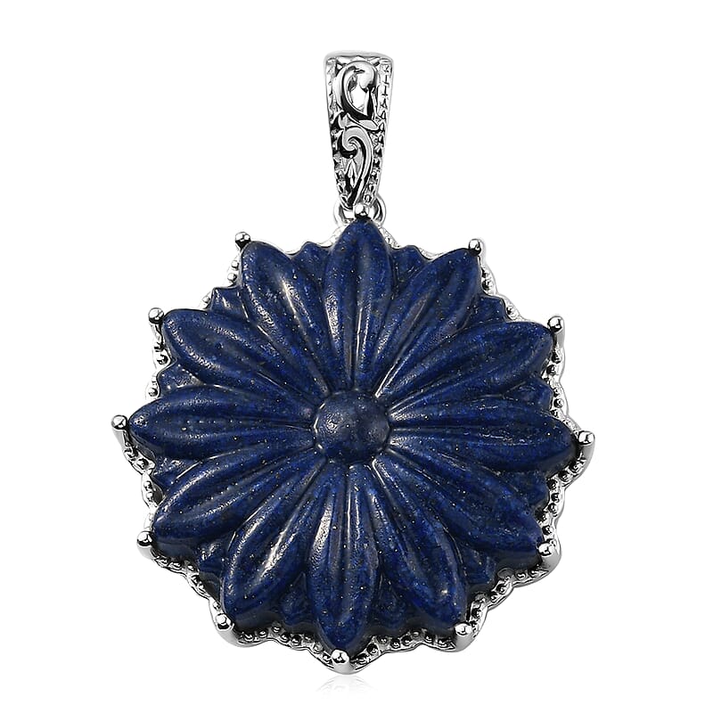 Karis Freshened Lapis Lazuli Sunflower Pendant in Platinum Bond 28.20 ctw