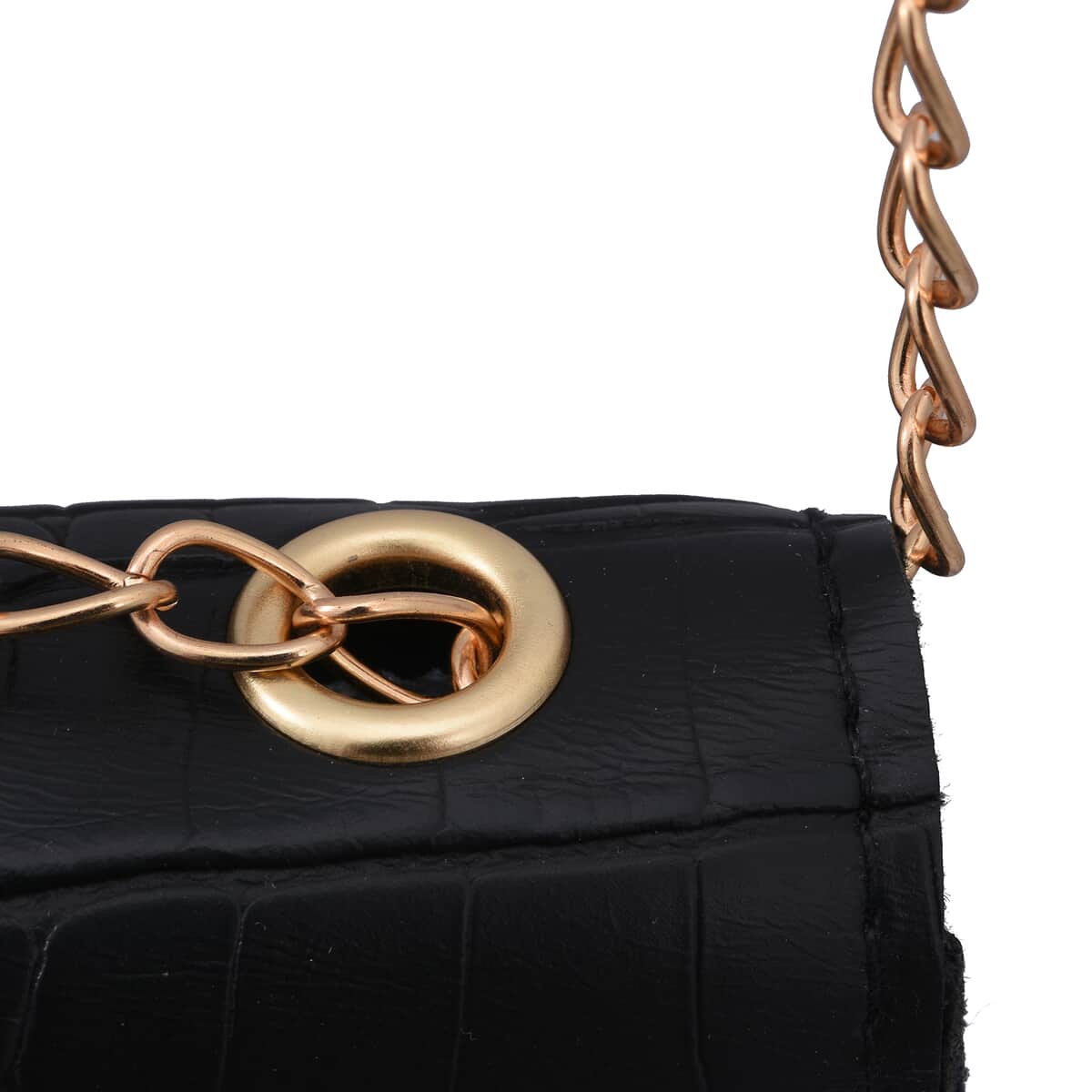Royal Siamese Black Croc Embossed Faux Leather Mini Handbag with Detachable Chain Shoulder Strap image number 4