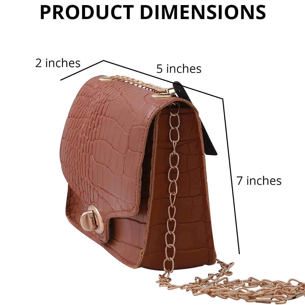 Royal Siamese Brown Croc Embossed Faux Leather Mini Handbag with Detachable Chain Shoulder Strap image number 2