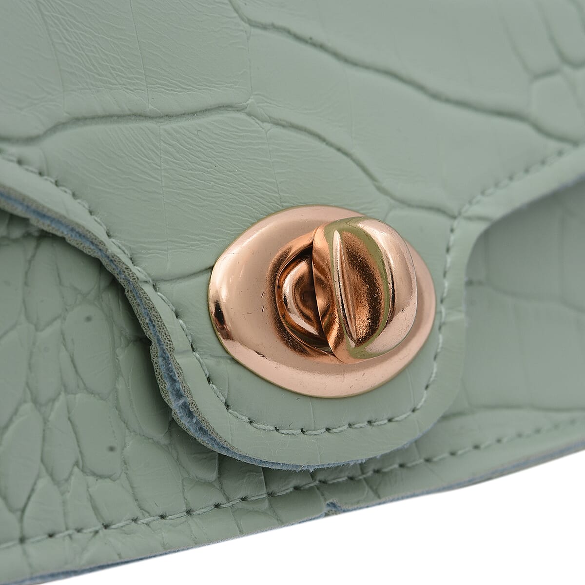 Royal Siamese Green Croc Embossed Faux Leather Mini Handbag  with Detachable Chain Shoulder Strap image number 3