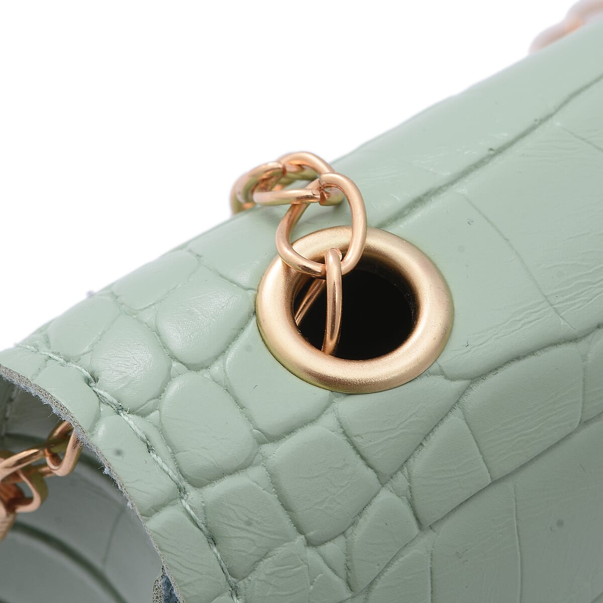 Royal Siamese Green Croc Embossed Faux Leather Mini Handbag  with Detachable Chain Shoulder Strap image number 4