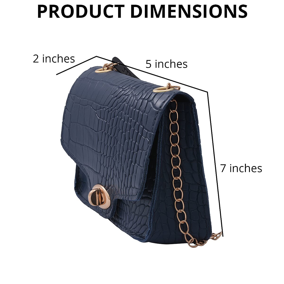 Royal Siamese Navy Croc Embossed Faux Leather Mini Handbag with Detachable Chain Shoulder Strap image number 2