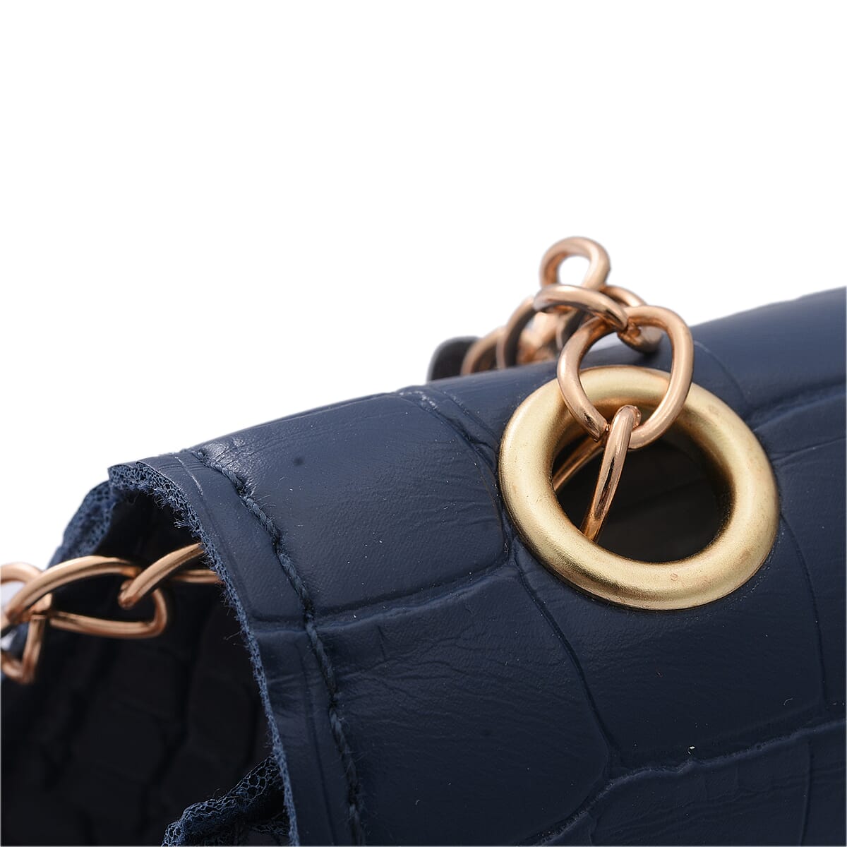 Royal Siamese Navy Croc Embossed Faux Leather Mini Handbag with Detachable Chain Shoulder Strap image number 3
