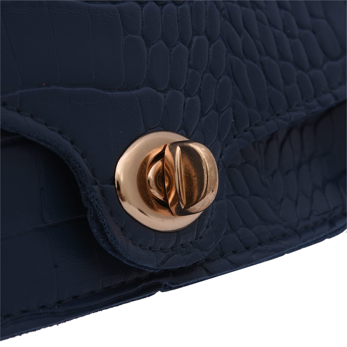 Royal Siamese Navy Croc Embossed Faux Leather Mini Handbag with Detachable Chain Shoulder Strap image number 5