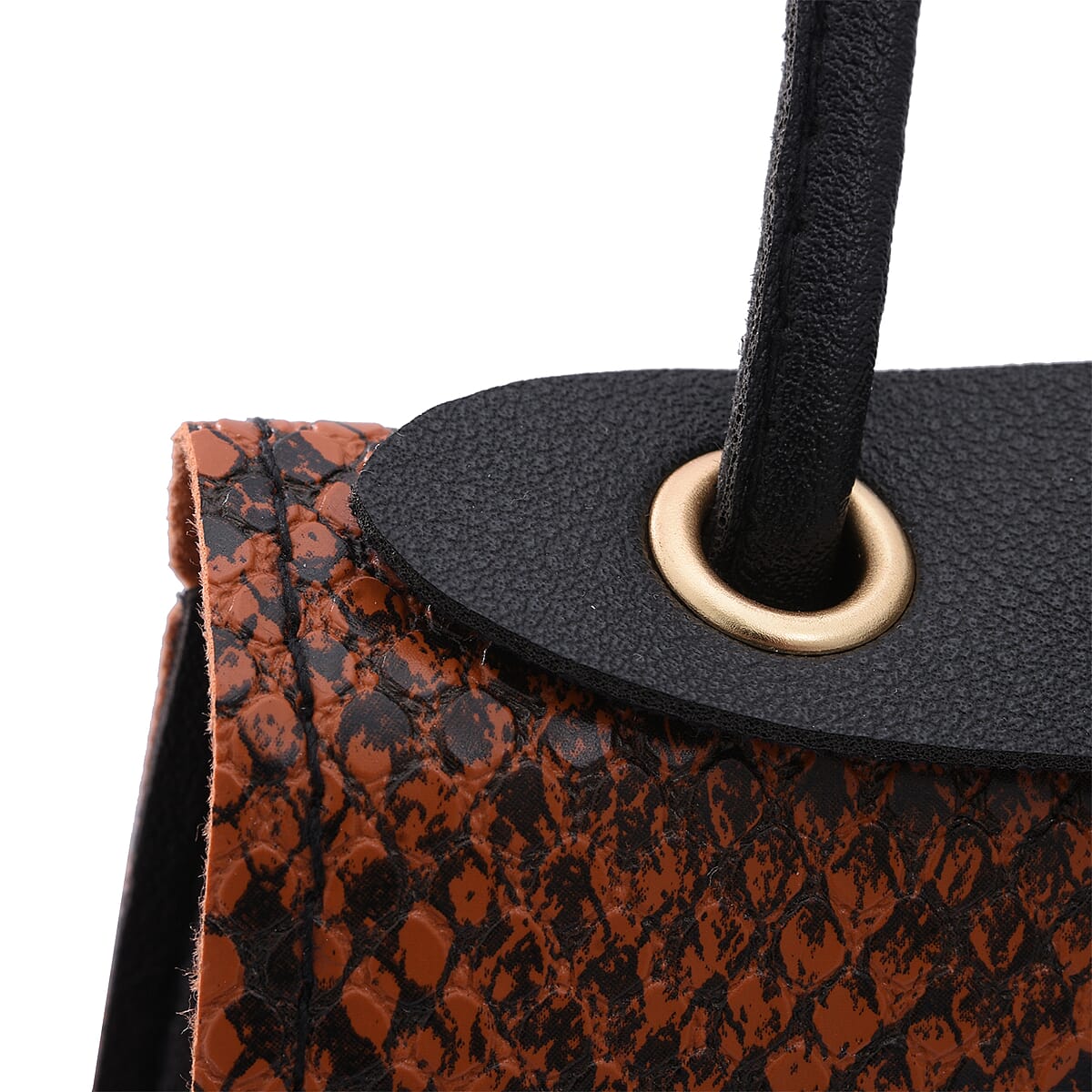 Bangkok Closeout Royal Siamese Brown Python Embossed Faux Leather Mini Handbag with Handle Drop and Shoulder Strap image number 4