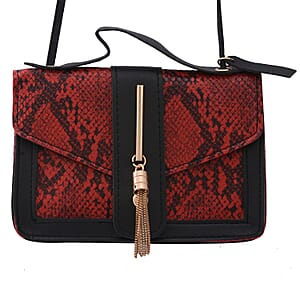 Royal Siamese Red Python Embossed Faux Leather Mini Handbag with Handle Drop and Shoulder Strap