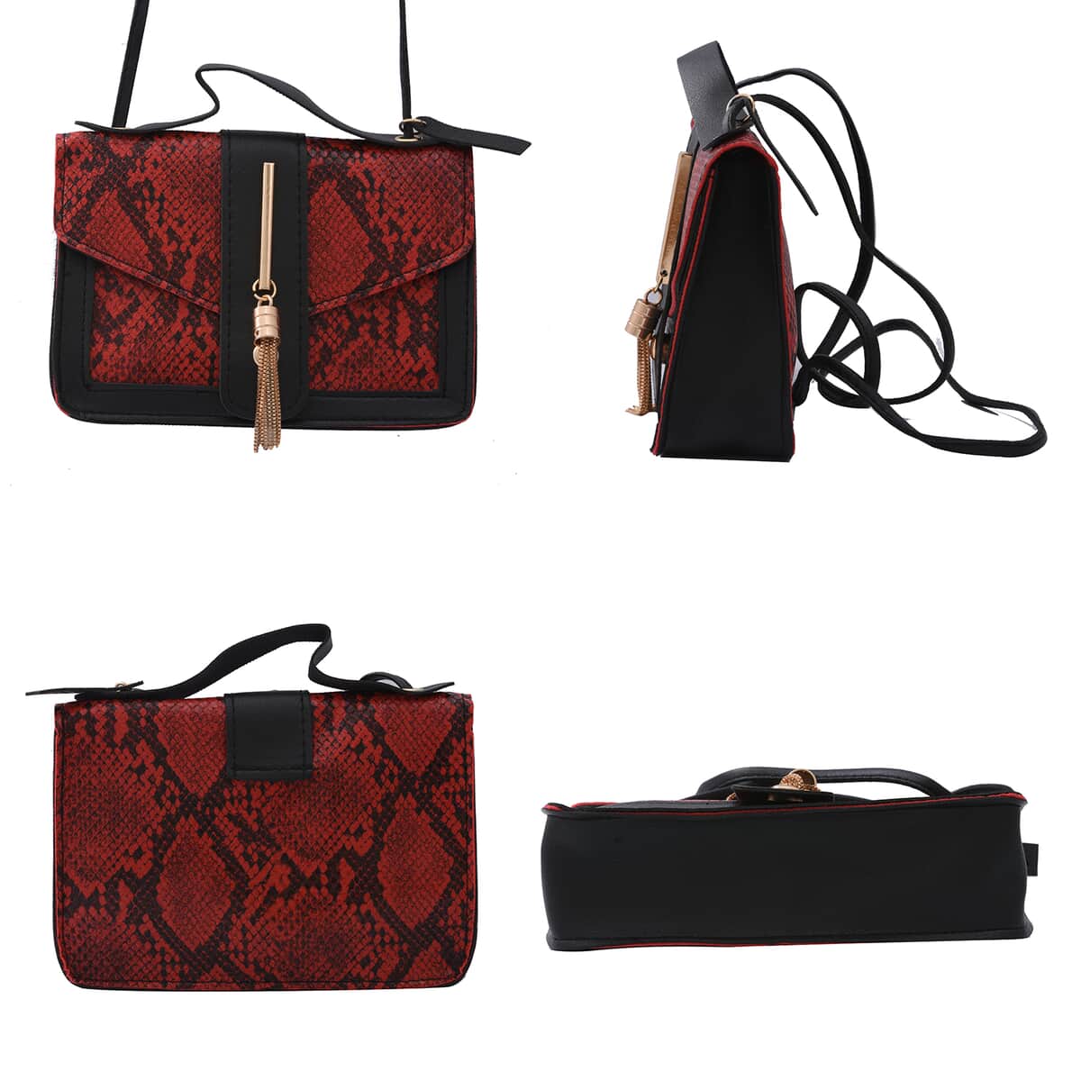 Buy Royal Siamese Red Python Embossed Faux Leather Mini Handbag with Handle  Drop and Shoulder Strap at ShopLC.