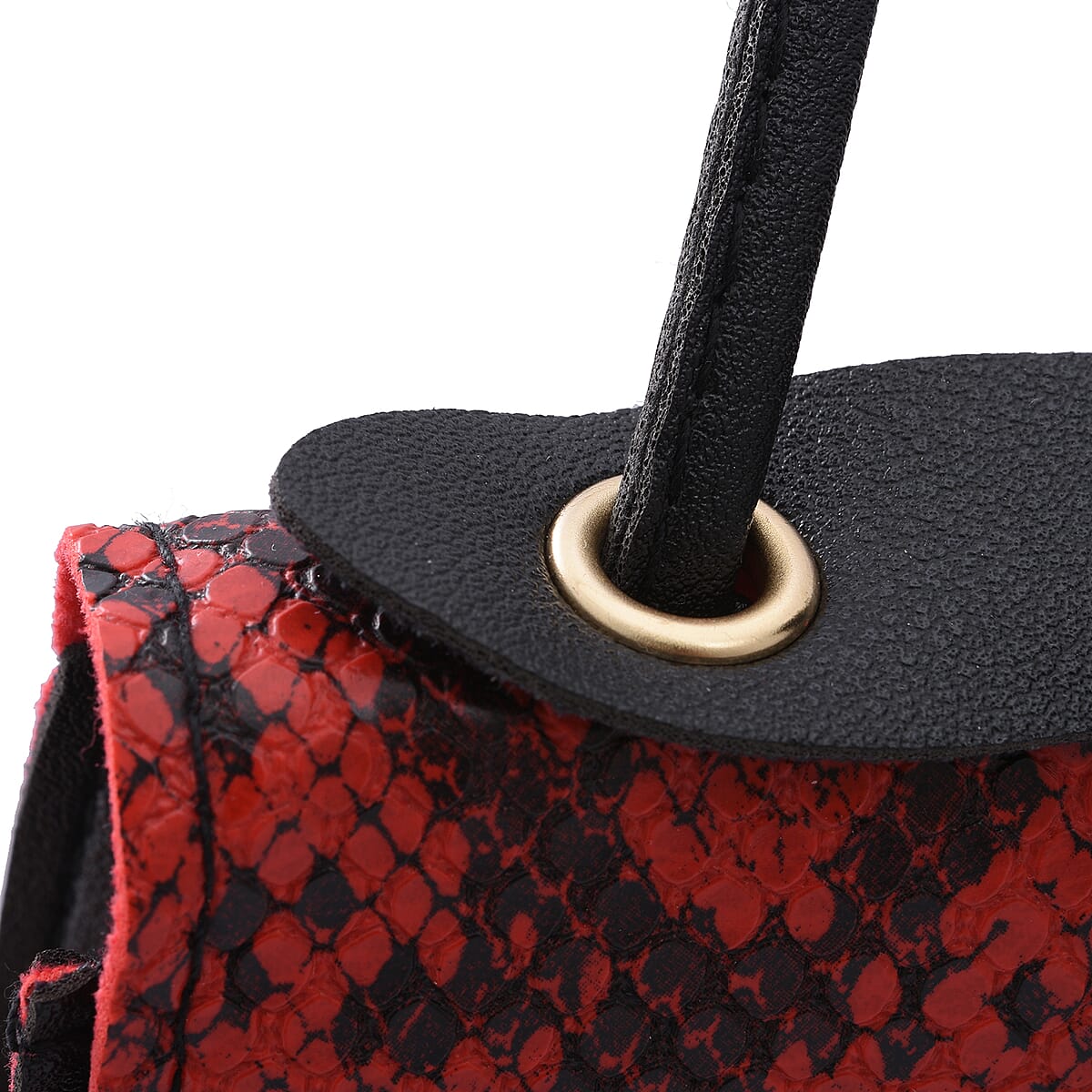 Royal Siamese Red Python Embossed Faux Leather Mini Handbag with Handle Drop and Shoulder Strap image number 3